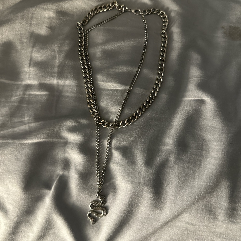 Silver Chain Necklace with Snake Pendant